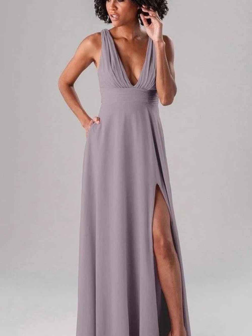 Kennedy Blue French Lilac Chiffon, A-Line, Deep V Neck dress.
